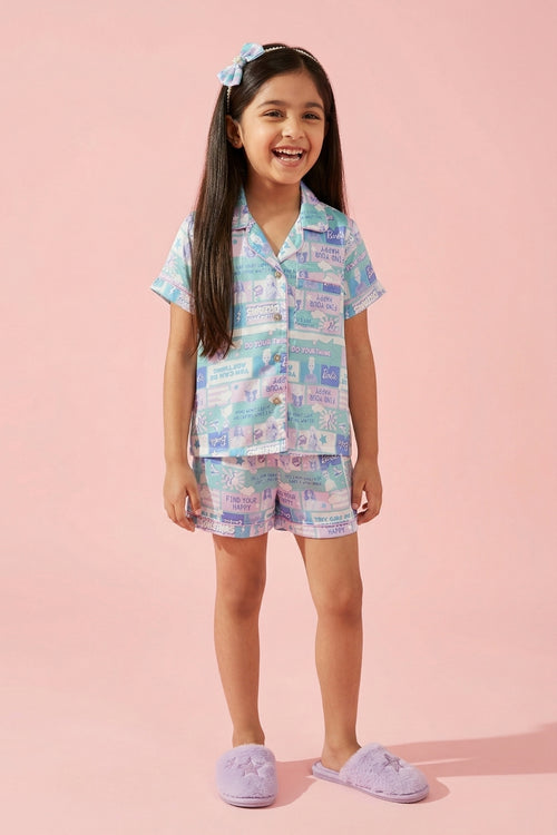 Barbie Pastel Printed Shirt & Shorts Nightsuit Set BANS0031