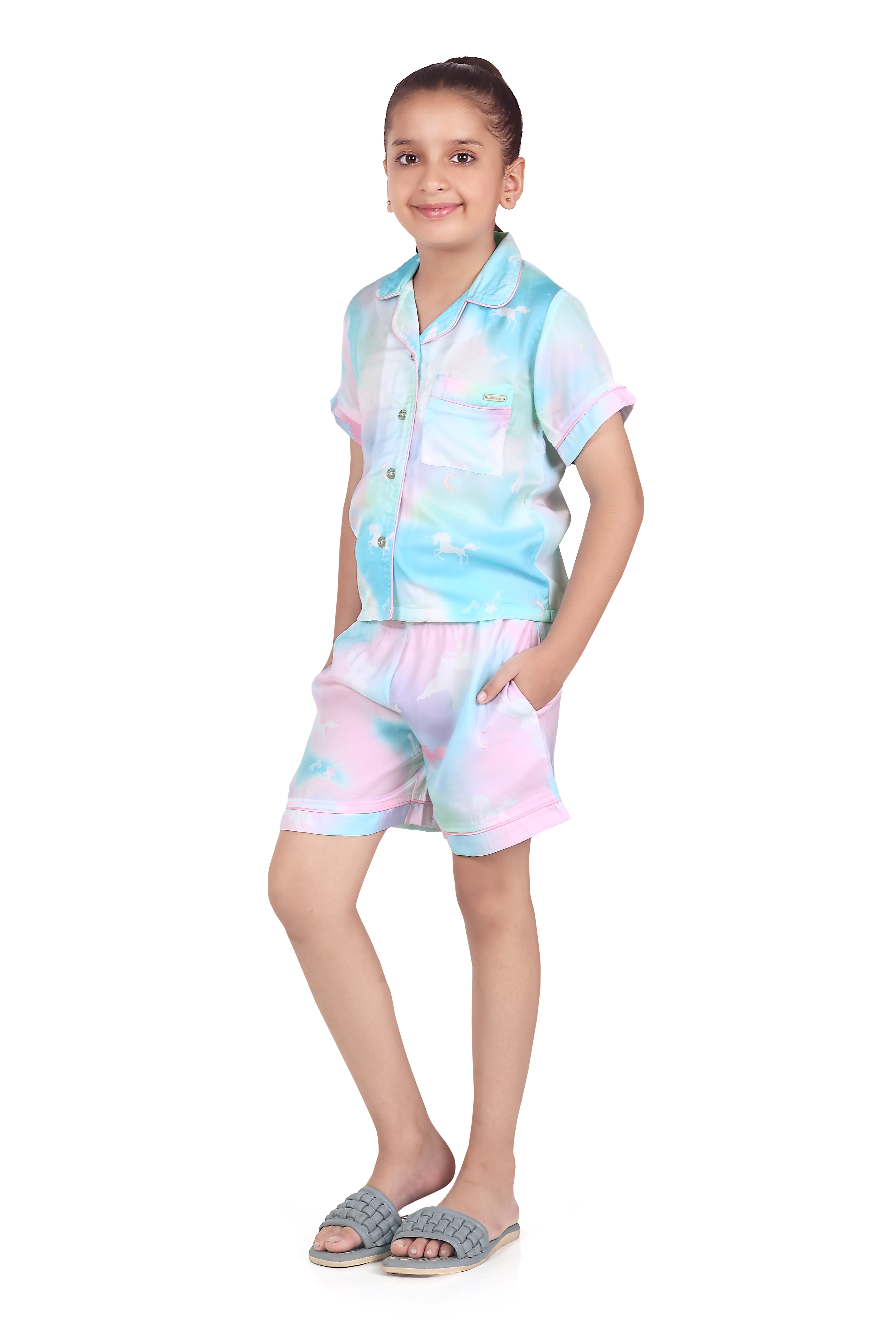 Tiny Girl Pastel Unicorn Print Night Suit for Girls