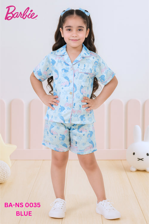 Barbie Girls Blue Mermaid Print Night Suit Set BANS0035