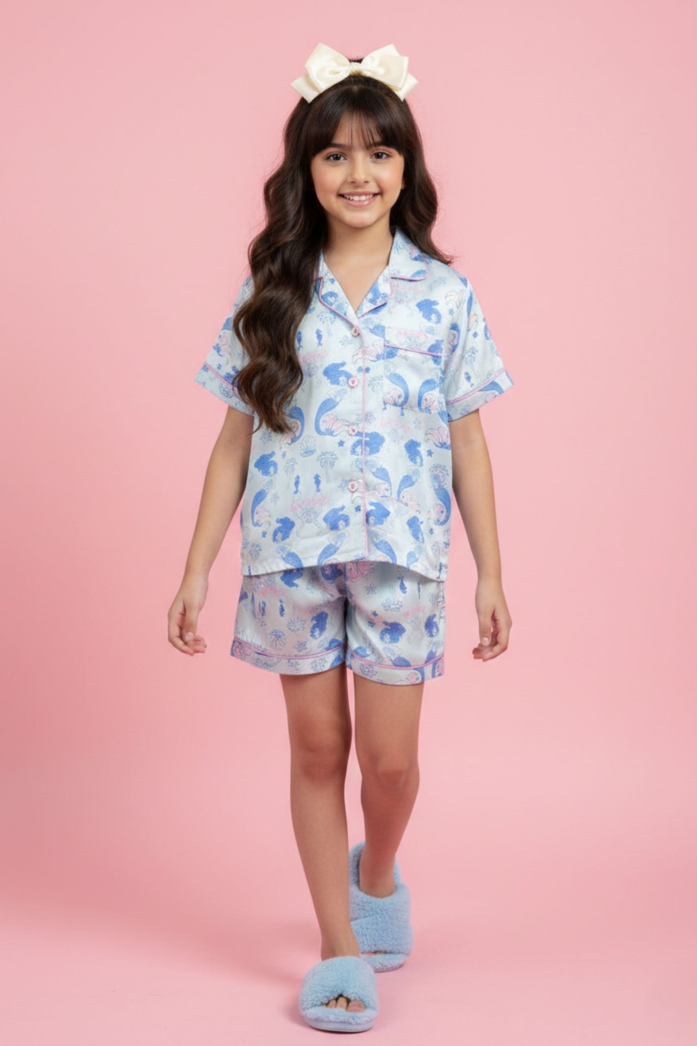 Barbie Girls Blue Mermaid Print Night Suit Set BANS0035