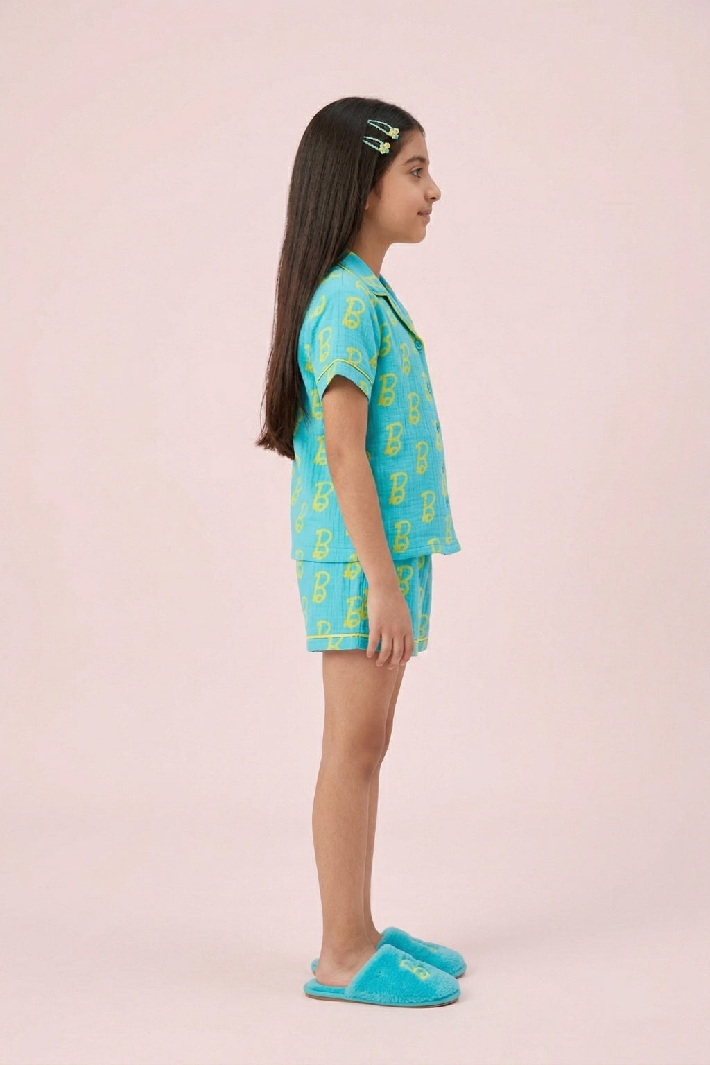 Barbie Blue & Yellow B Print Shirt & Shorts Nightwear Set BANS0047