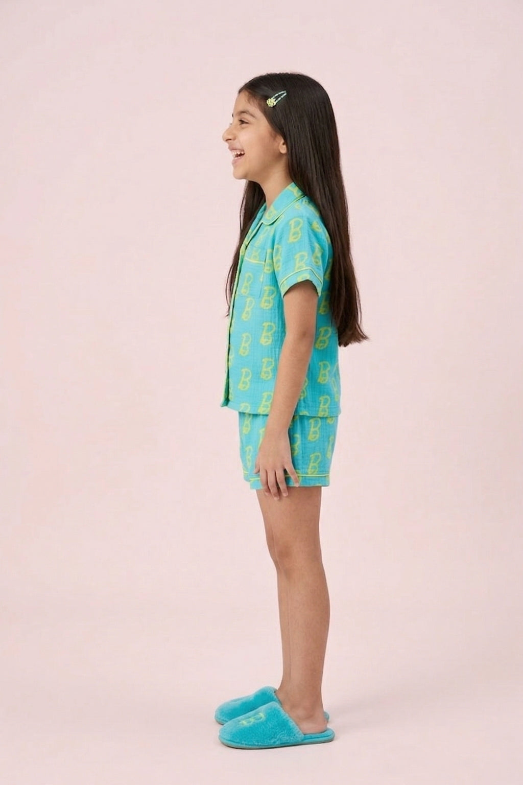 Barbie Blue & Yellow B Print Shirt & Shorts Nightwear Set BANS0047