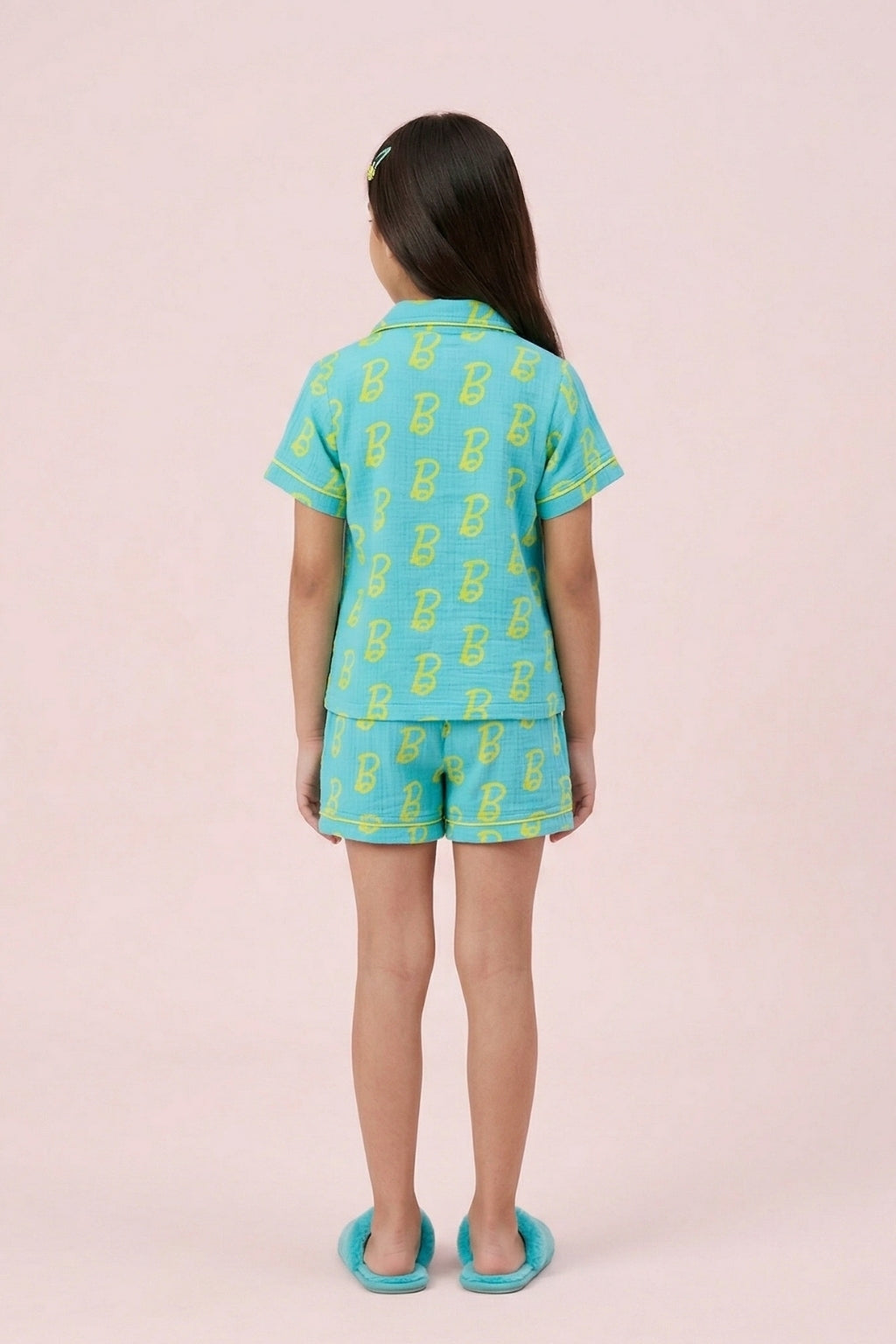 Barbie Blue & Yellow B Print Shirt & Shorts Nightsuit Set BANS0047