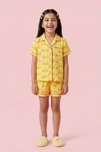 Barbie Yellow Logo Printed Shirt & Shorts Nightsuit Set BANS0048