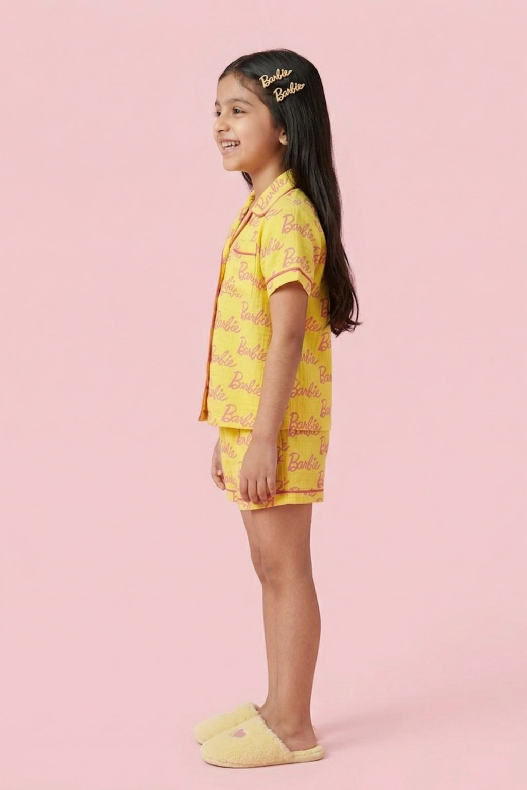 Barbie Yellow Logo Printed Shirt & Shorts Nightsuit Set BANS0048
