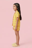 Barbie Yellow Logo Printed Shirt & Shorts Nightsuit Set BANS0048