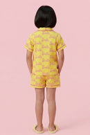 Barbie Yellow Logo Printed Shirt & Shorts Nightsuit Set BANS0048
