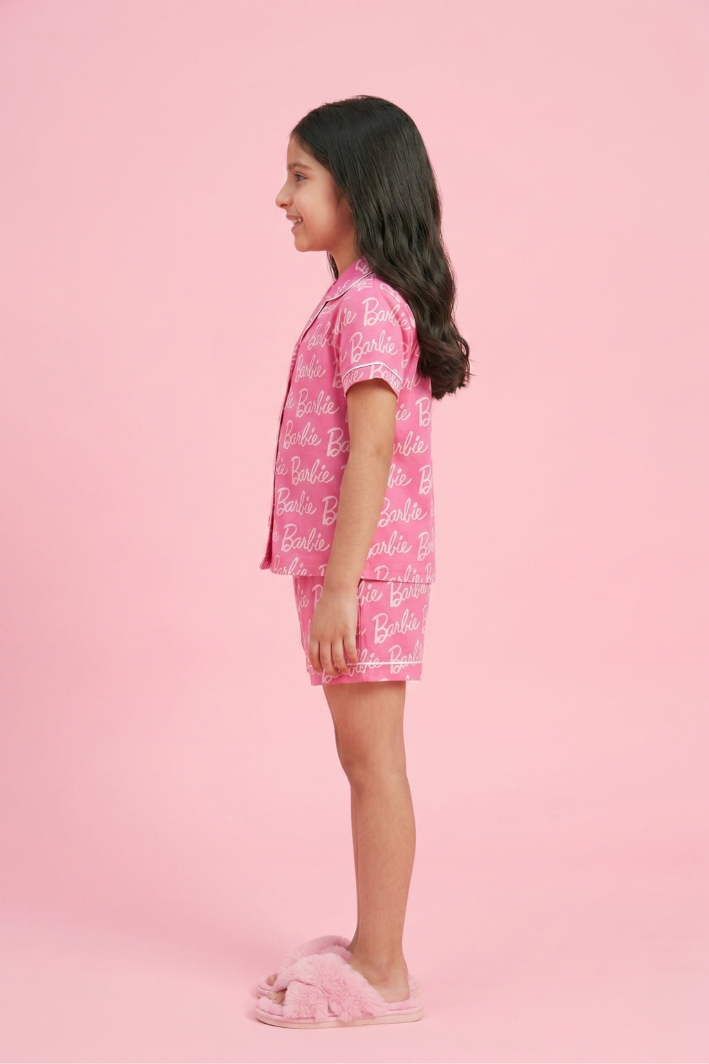 Barbie Pink Logo Printed Shirt & Shorts Nightsuit Set BANS0049