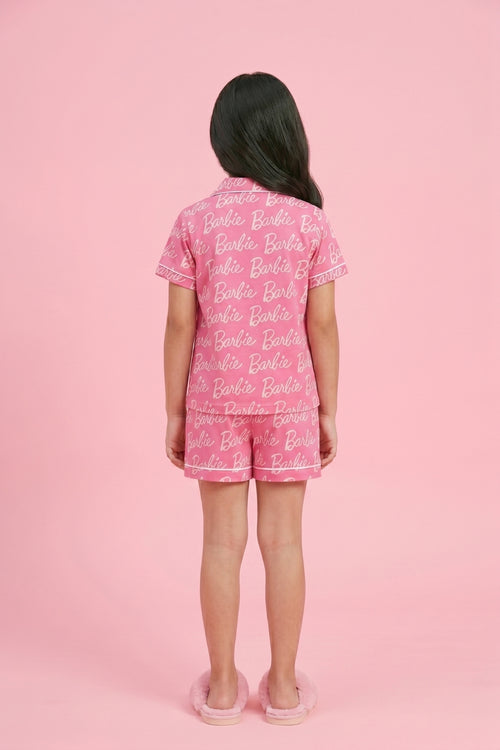 Barbie Pink Logo Printed Shirt & Shorts Nightsuit Set BANS0049