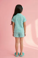 Barbie Aqua Blue Logo Printed Shirt & Shorts Nightwear Set BANS0050