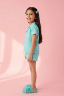 Barbie Aqua Blue Logo Printed Shirt & Shorts Nightwear Set BANS0050