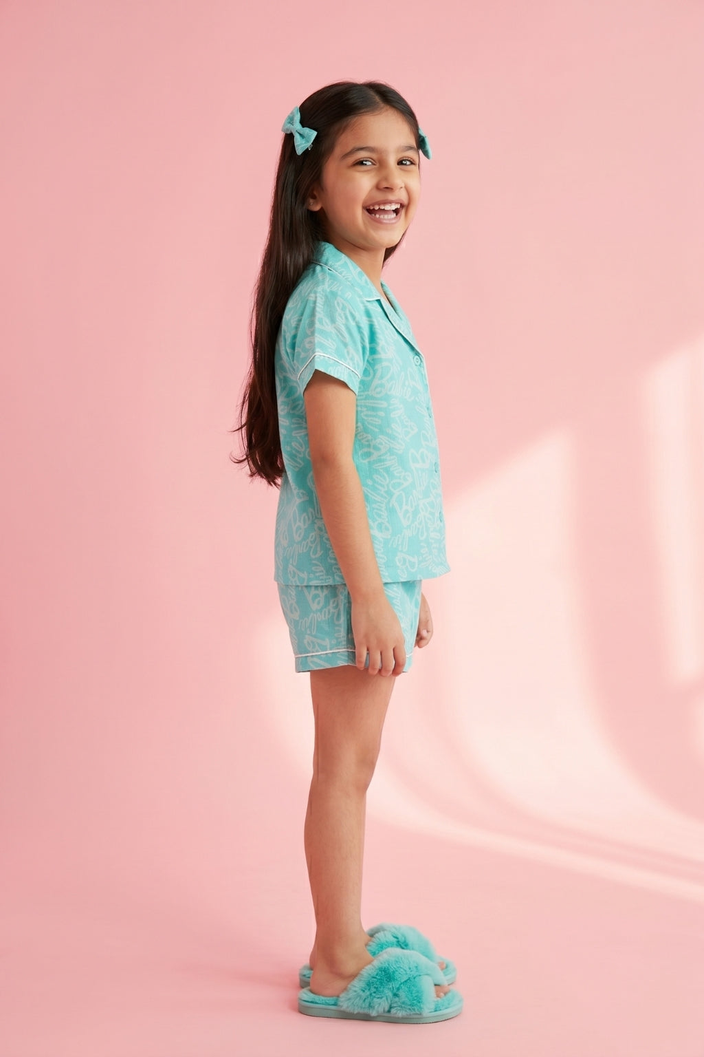 Barbie Aqua Blue Logo Printed Shirt & Shorts Nightwear Set BANS0050