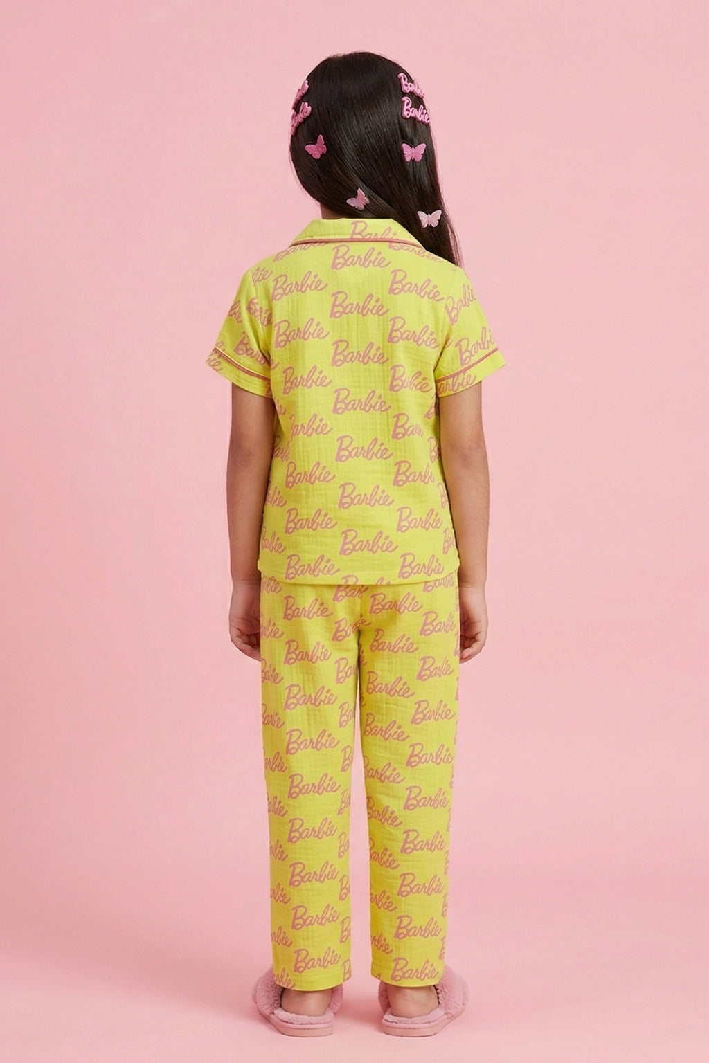 Barbie Yellow Printed Shirt & Full Pant Nightwear Set BANS0052