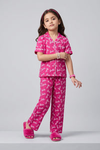 Barbie Pink Logo Print Shirt & Pant Night Suit Set BANS0053