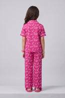 Barbie Pink Logo Print Shirt & Pant Night Suit Set BANS0053