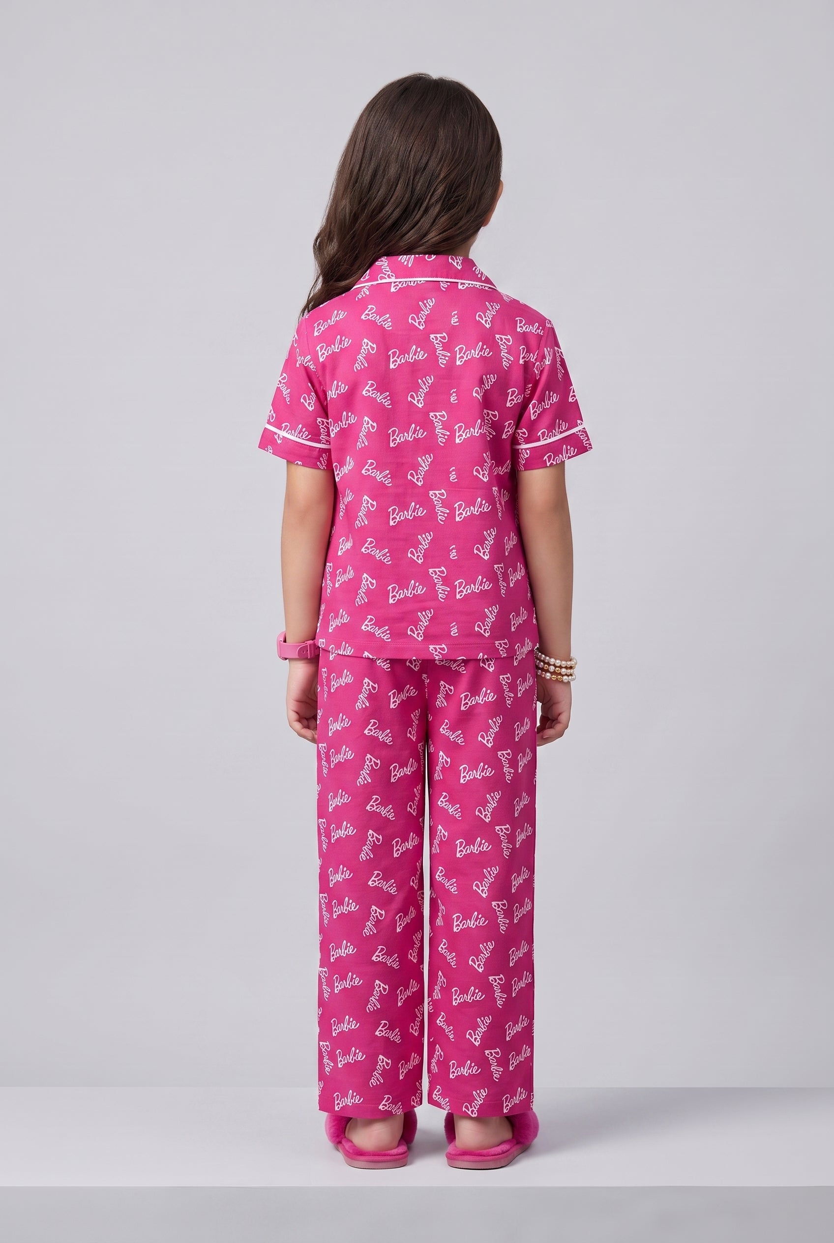 Barbie Pink Logo Print Shirt & Pant Night Suit Set BANS0053