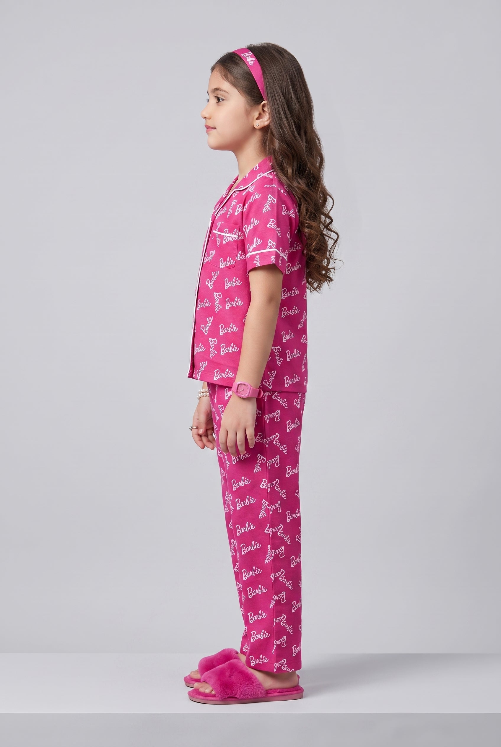 Barbie Pink Logo Print Shirt & Pant Night Suit Set BANS0053