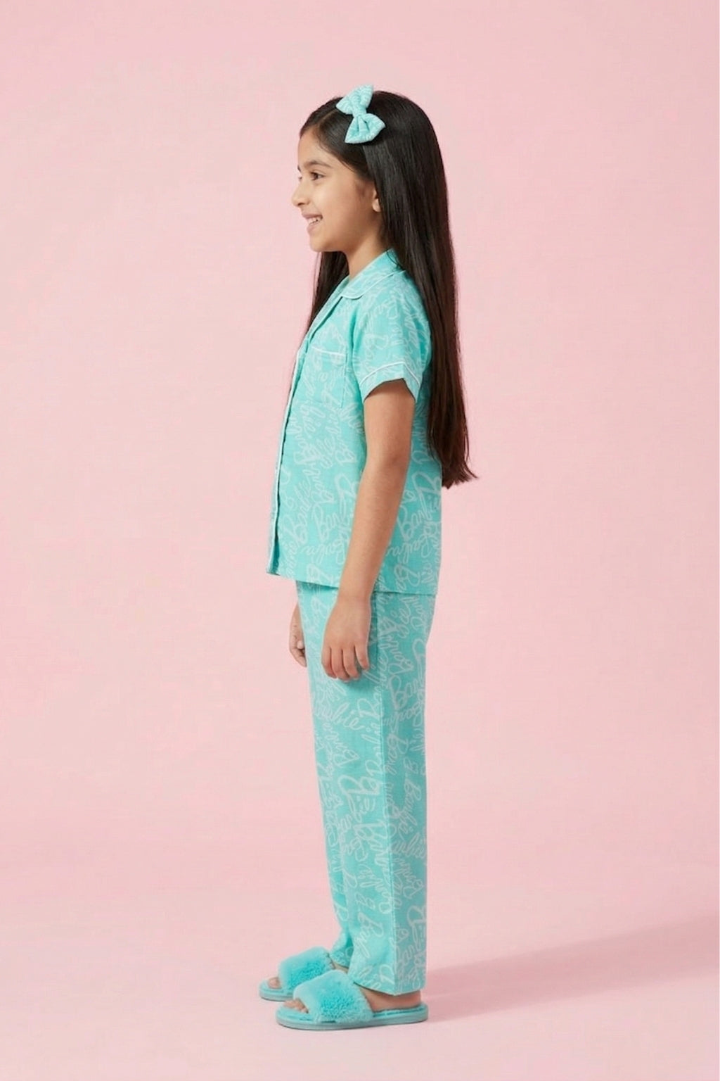 Barbie Aqua Blue Printed Shirt & Full Pant Nightwear Set BANS0054