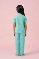 Barbie Aqua Blue Printed Shirt & Full Pant Nightwear Set BANS0054
