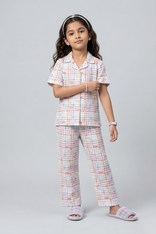 Barbie Pastel Check Print Cotton Nightsuit Set BANS0073