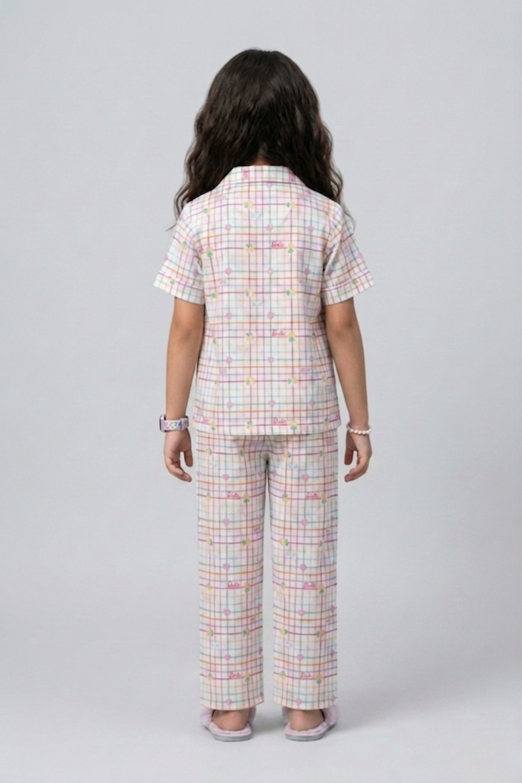 Barbie Pastel Check Print Cotton Nightsuit Set BANS0073