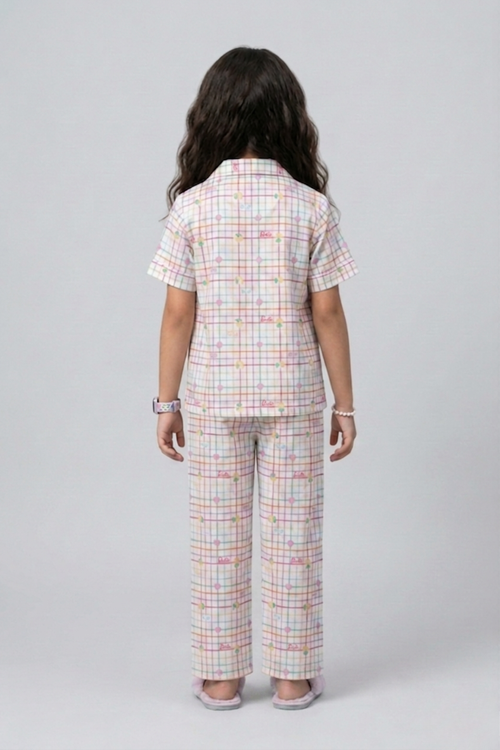 Barbie Pastel Check Print Cotton Nightsuit Set BANS0073