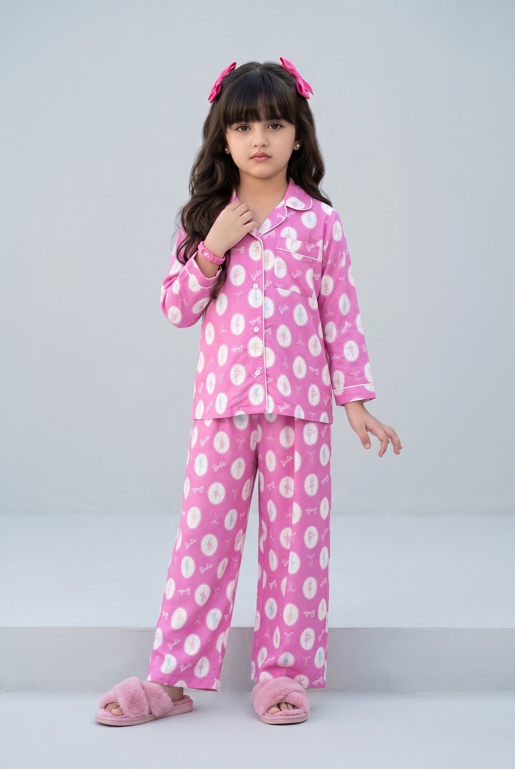 Barbie Pink Printed Shirt & Pyjama Night Suit BANS0085