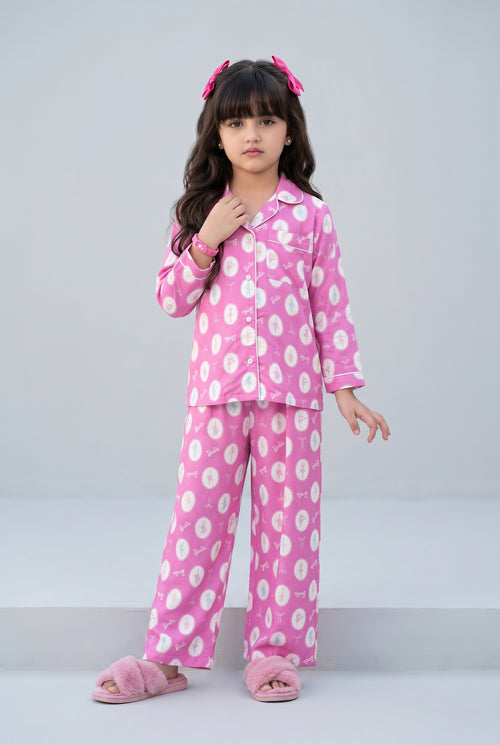 Barbie Pink Printed Shirt & Pyjama Night Suit BANS0085