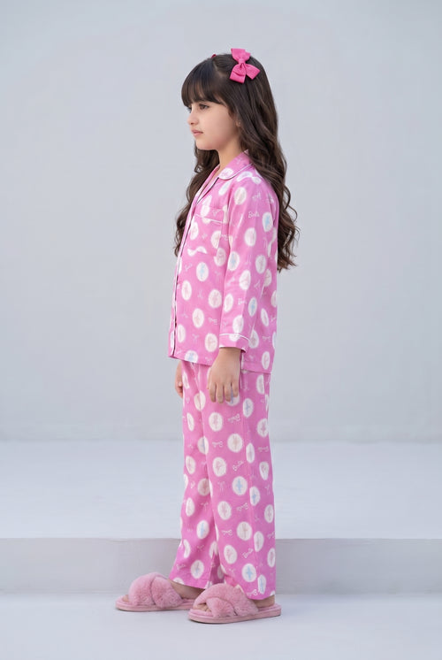 Barbie Pink Printed Shirt & Pyjama Night Suit BANS0085