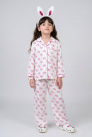 Barbie Off-White Heart Print Shirt & Pyjama Night Suit BANS0086