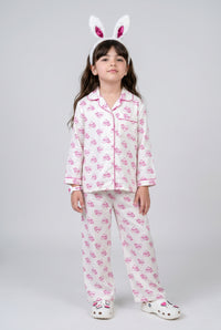 Barbie Off-White Heart Print Shirt & Pyjama Night Suit BANS0086