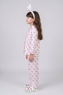 Barbie Off-White Heart Print Shirt & Pyjama Night Suit BANS0086