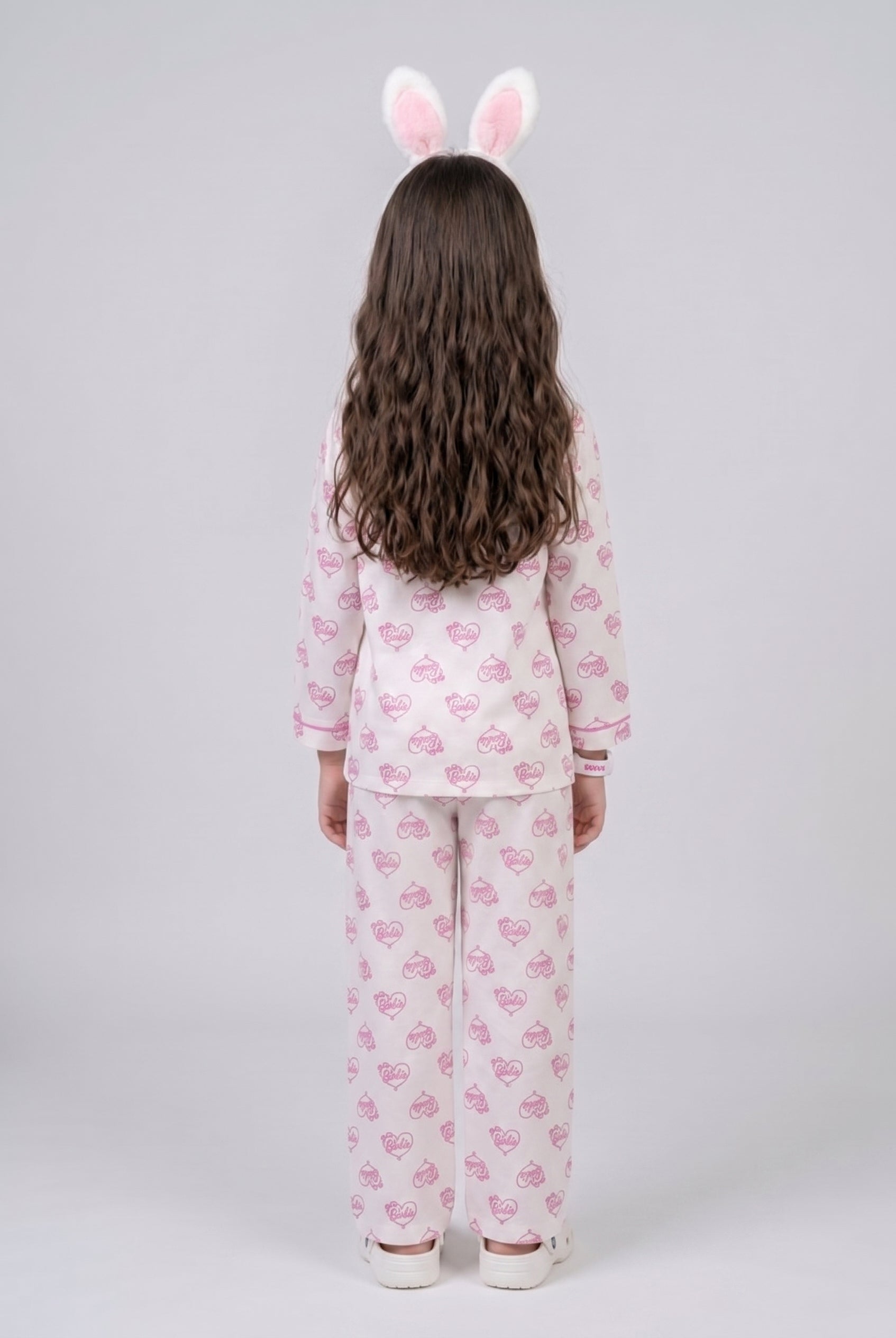 Barbie Off-White Heart Print Shirt & Pyjama Night Suit BANS0086