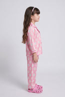 Barbie Pink Satin Printed Shirt & Pyjama Night Suit BANS0094