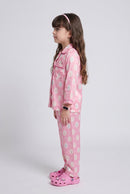 Barbie Pink Satin Printed Shirt & Pyjama Night Suit BANS0094