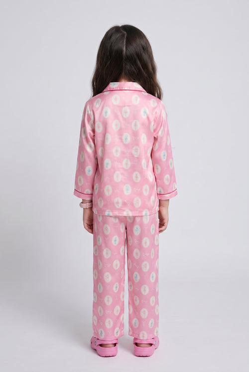 Barbie Pink Satin Printed Shirt & Pyjama Night Suit BANS0094