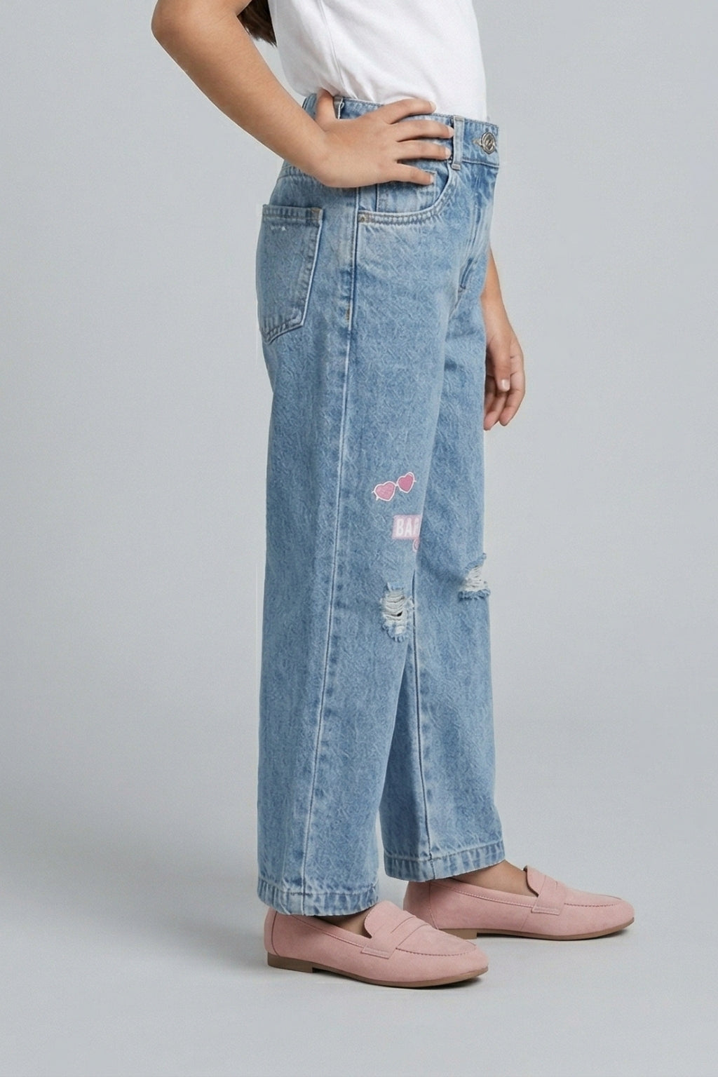 Barbie Distressed Patchwork Light Blue Jeans BAP504