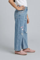 Barbie Distressed Patchwork Light Blue Jeans BAP504