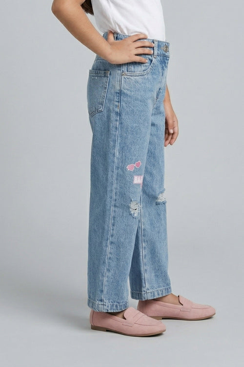 Barbie Distressed Patchwork Light Blue Jeans BAP504