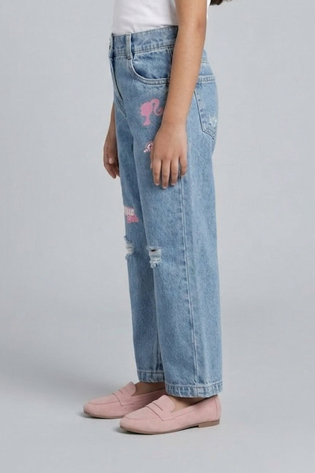 Barbie Distressed Patchwork Light Blue Jeans BAP504