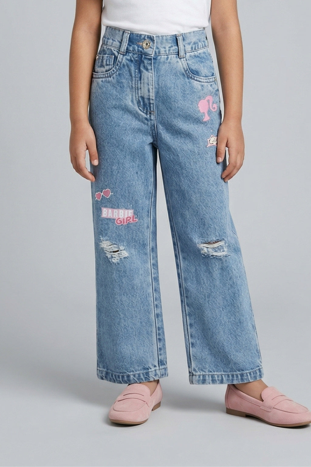 Barbie Distressed Patchwork Light Blue Jeans BAP504