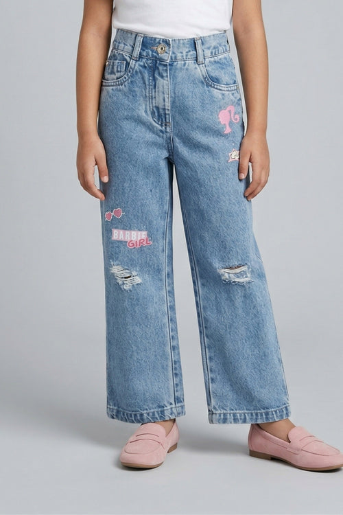 Barbie Distressed Patchwork Light Blue Jeans BAP504
