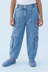 Barbie Denim Heart Embroidered Cargo Pants BAP524