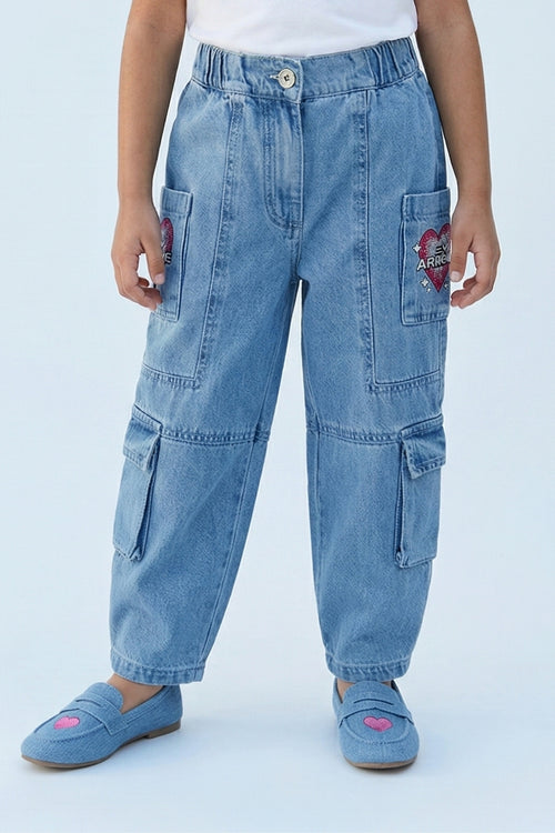 Barbie Denim Heart Embroidered Cargo Pants BAP524