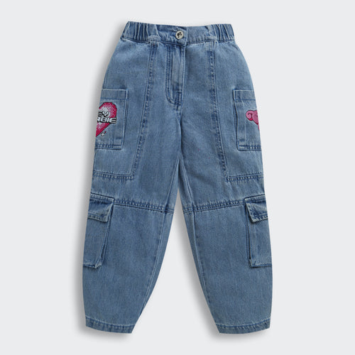Barbie Denim Heart Embroidered Cargo Pants BAP524