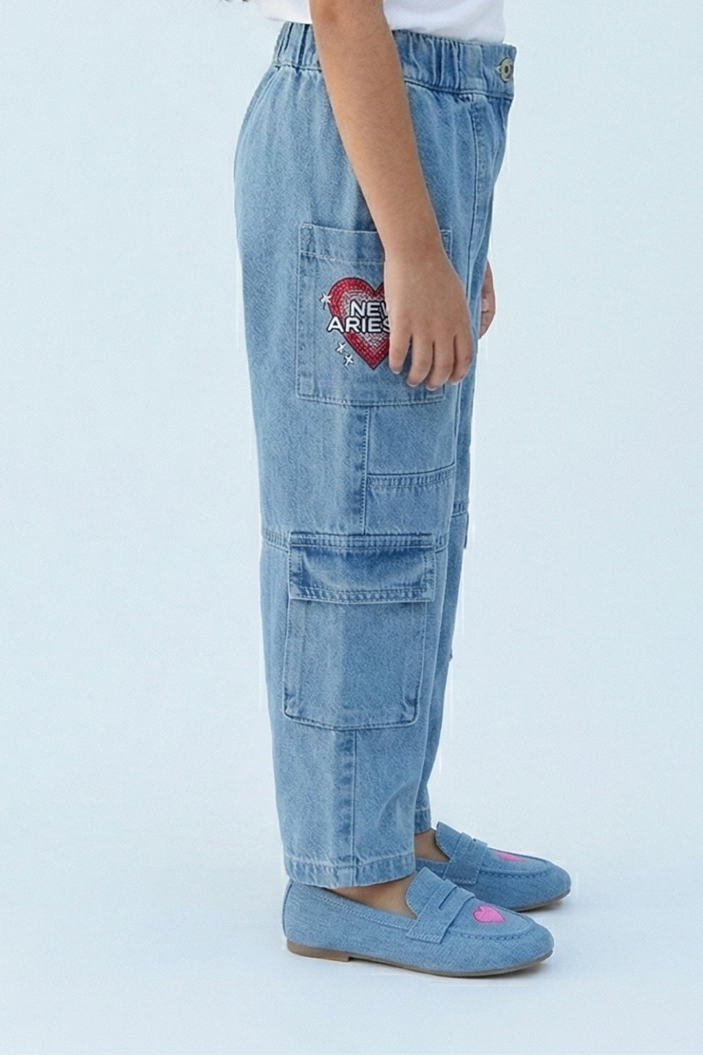Barbie Denim Heart Embroidered Cargo Pants BAP524