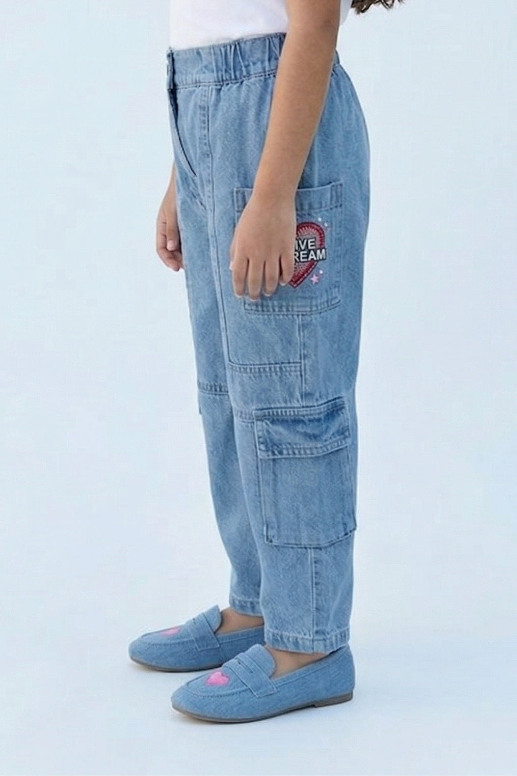 Barbie Denim Heart Embroidered Cargo Pants BAP524