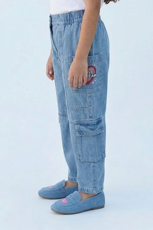 Barbie Denim Heart Embroidered Cargo Pants BAP524