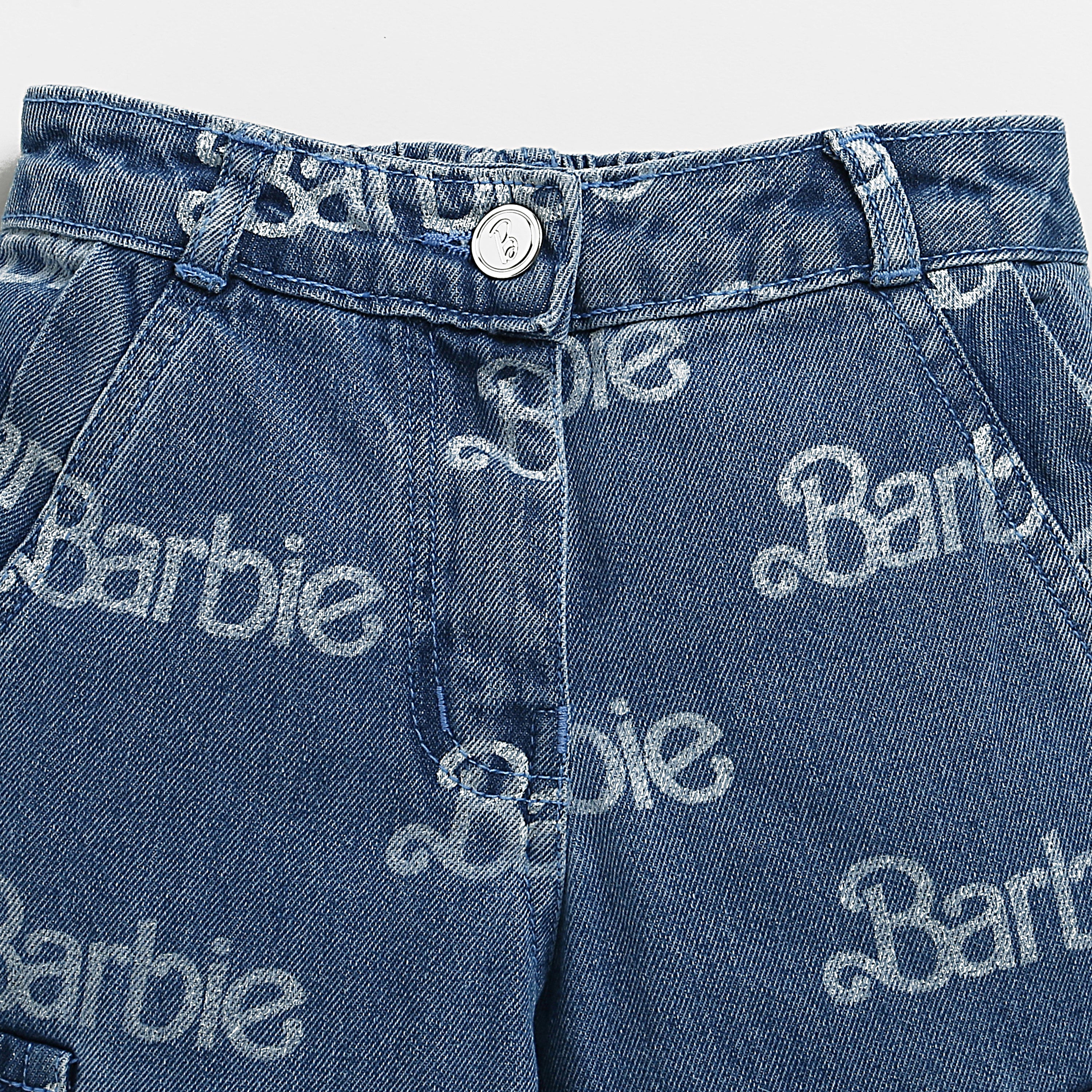 Barbie x Tiny Girl Logo Print Jeans for Girls | Trendy Western Wear