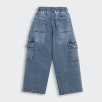 Barbie x Tiny Girl Light Wash Cargo Jeans for Girls | Trendy Kidswear